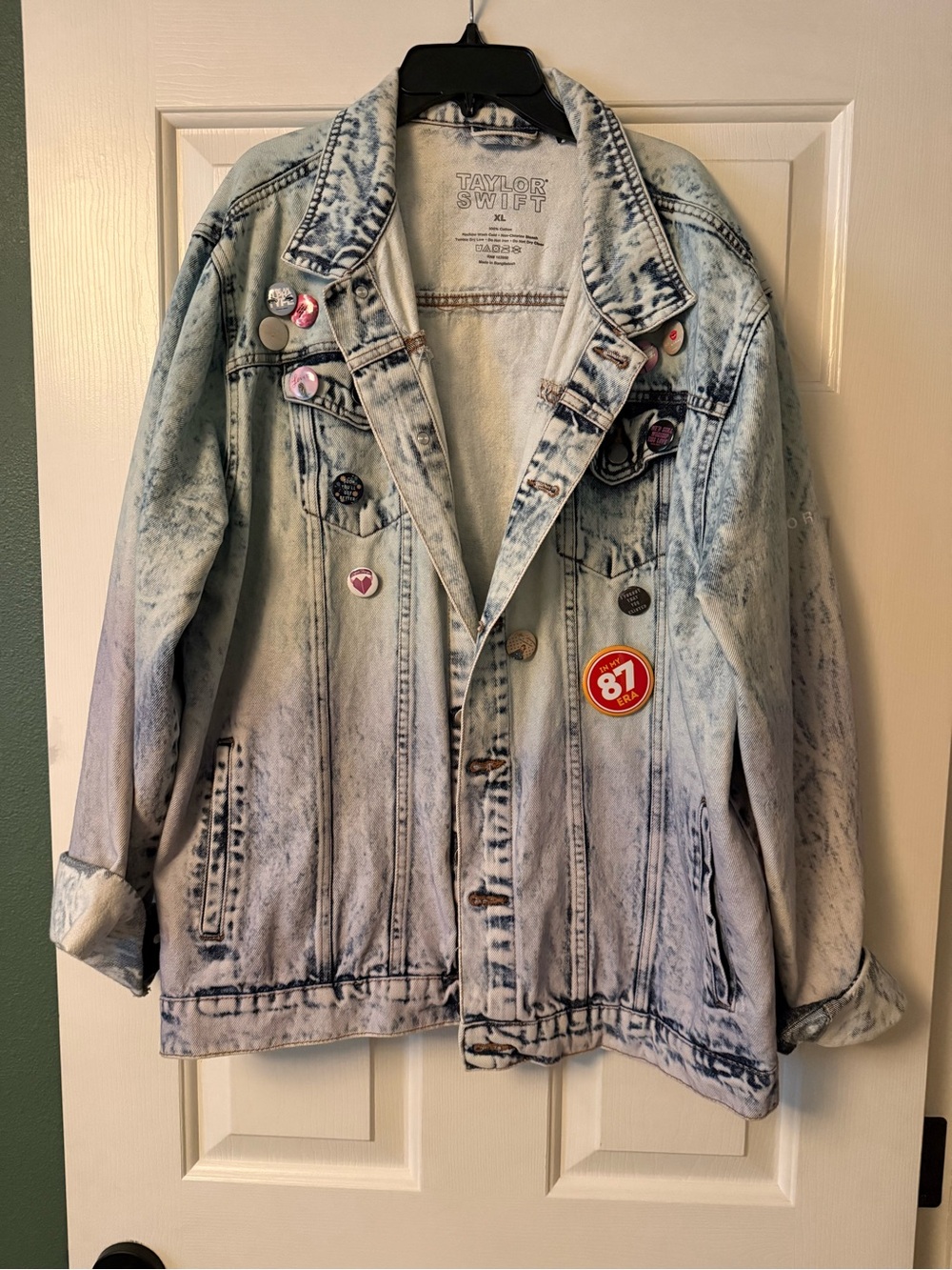 Taylor Swift Light Acid-Wash Jean Jacket with Pin Accents